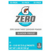 Gatorade Zero Thirst Quencher Powder, Zero Sugar, Glacier Freeze, 10 Pack, 10 Each