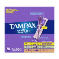 Tampax Radiant Radiant tampons unscented trio pack regular/super/super plus absorbency, 28 Each