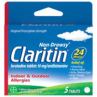 Claritin Loratadine, Non-Drowsy, 10 mg, Original Prescription Strength, Tablets, 5 Each