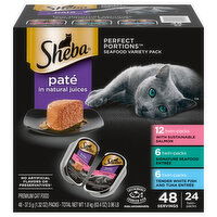 Sheba Perfect Portions Cat Food, Premium, Pate in Natural Juices, Seafood Variety Pack, 48 Each