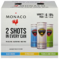 Monaco Cocktail, Blue Crush/Citrus Rush/Tequila Lime Crush, Variety Pack, 6 Each