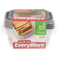 GoodCook Everyware Containers + Lids, Medium Squares, 4 Each