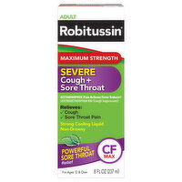 Robitussin Cough + Sore Throat, Severe, Maximum Strength, Adult, 8 Fluid ounce