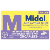 Midol Long Lasting Relief, 650 mg, Caplets, 20 Each