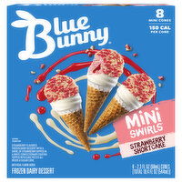 Blue Bunny Mini Swirls Frozen Dairy Dessert, Strawberry Shortcake, 8 Each