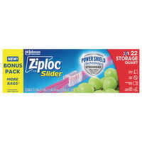 Ziploc Slider Bags, Storage, Quart, Bonus Pack, 22 Each