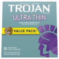 Trojan Condoms, Lubricated, Ultra Thin, Latex, 36 Each