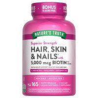 Nature's Truth Hair, Skin & Nails, Superior Strength, 5,000 mcg, Liquid Softgels, 165 Each