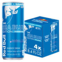 Red Bull Sea Blue Edition Sugar Free Energy Drink, Juneberry, 8.4 fl. oz., with 80mg Caffeine, Taurine & B Vitamins, 4 Each
