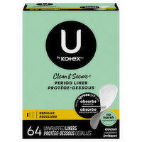U by Kotex Clean & Secure Regular Period Liner, 64 Each