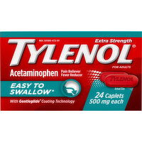 Tylenol Acetaminophen, Extra Strength, 500 mg, Caplets, 24 Each