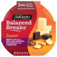 Sargento Balanced Breaks, Sweet, Monterey Jack/Cranberries/Dark Chocolate/Banana Chips, 3 Pack, 3 Each