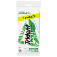 Trident White Gum, Sugar Free, Spearmint, 3 Packs, 3 Each