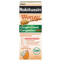 Robitussin Cough + Chest Congestion, Honey, Adult, Maximum Strength, 4 Fluid ounce