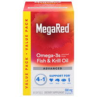 MegaRed Omega-3s, Advanced, Fish & Krill Oil, 4 in 1, 500 mg, Softgels, Value Pack, 80 Each