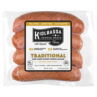 Kiolbassa Sausage, Traditional, Pork & Beef, Hickory Smoked, 13 Ounce