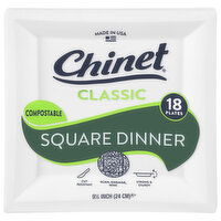 Chinet Classic Compostable Square Dinner 9.5 Inch Plates, 18 Each