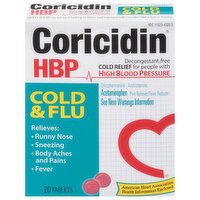 Coricidin HBP Cold & Flu, Tablets, 20 Each