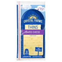 Crystal Farms Cheese Slices, Swiss, Thins, 18 Each