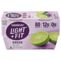 Dannon Light + Fit Yogurt, Fat Free, Key Lime, Greek, 4 Each