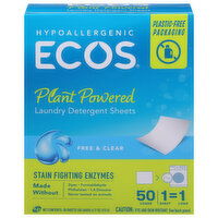 Ecos Laundry Detergent Sheets, Plant Powered, Free & Clear, 50 Each