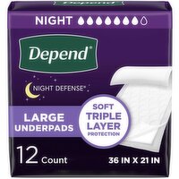 Depend Underpads (Formerly Bed Protectors) for Incontinence, Overnight Absorbency, 12 Each