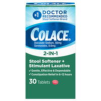 Colace Stool Softener + Stimulant Laxative, 2-in-1, Tablets, 30 Each