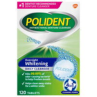 Polident Daily Cleanser, Whitening, Overnight, 4 in 1, Tablets, 120 Each