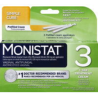 Monistat 3 Vaginal Antifungal, 3 Day Treatment, Prefilled Cream Applicators, 3 Each