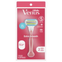 Venus Extra Smooth Pink Women's Razor Handle + 2 Blade Refills, 1 Each