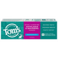 Tom's of Maine Toothpaste, Peppermint, Antiplaque & Whitening, 4.5 Ounce