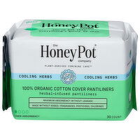 The Honey Pot Company Pantiliners, 100% Organic, Cotton Cover, Herbal-Infused, 30 Each