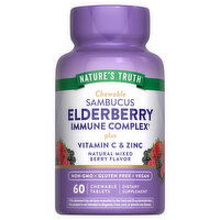 Nature's Truth Immune Complex, Plus Vitamin C & Zinc, Chewable Tablets, Mixed Berry Flavor, Elderberry, Sambucus, 60 Each