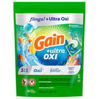 Gain Flings! +Ultra Oxi Detergent, Waterfall Delight, 3 in 1, 1.37 Pound