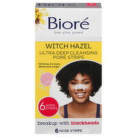 Biore Pore Strips, Ultra Deep Cleansing, Witch Hazel, 6 Each