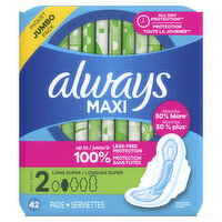 Always Maxi Maxi Pads with Wings, Size 2, 42 Each