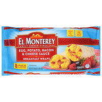 El Monterey Breakfast Wraps, Egg, Potato, Bacon & Cheese Sauce, 8-Pack Family Size, 8 Each