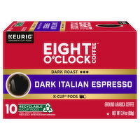 Eight O'Clock Coffee K-Cup Pods Ground Arabica Dark Roast Dark Italian Espresso Coffee, 10 Each