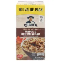 Quaker Oatmeal, Maple & Brown Sugar, Instant, Value Pack, 18 Each