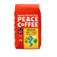 Peace Coffee Organic Whole Bean Coffee, Twin Cities, Dark Roast, 12 Ounce