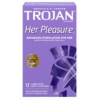 Trojan Her Pleasure Condoms, Latex, Lubricated, 12 Each