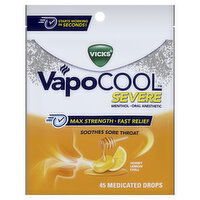 Vicks Severe VapoCool Severe Medicated Sore Throat Drops, Menthol, Honey Lemon, 45 Each