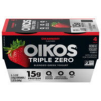 Oikos Triple Zero Yogurt, Nonfat, Blended Greek, Strawberry Flavored, 4 Pack, 4 Each