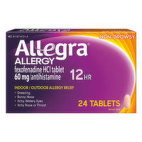 Allegra Allergy Relief, Indoor/Outdoor, Non-Drowsy, 12 Hr, Tablets, 24 Each