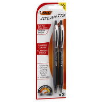 BiC Atlantis Ball Pens, Trusted Classic, Black, Medium, 2 Each