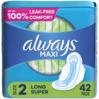 Always Maxi Maxi Pads with Wings, Size 2, 42 Each