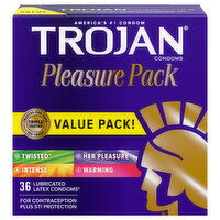 Trojan Condoms, Latex, Lubricated, Assorted, Pleasure Pack, Value Pack, 36 Each