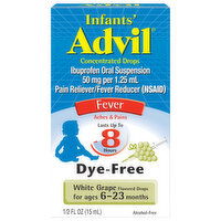 Advil Concentrated Drops Infants Fever Dye-Free White Grape Flavored 50 mg Ibuprofen Oral Suspension, 0.5 Fluid ounce