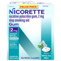 Nicorette Stop Smoking Aid, White Ice Mint, 2 mg, Gum, Value Pack, 160 Each