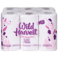 Wild Harvest Bathroom Tissue, 100% Recycled, Two-Ply, 12 Each